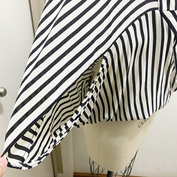 BCBG Maxazria Surplice High Low Origami Surplice Striped Blouse White Black XS - Picture 9 of 10